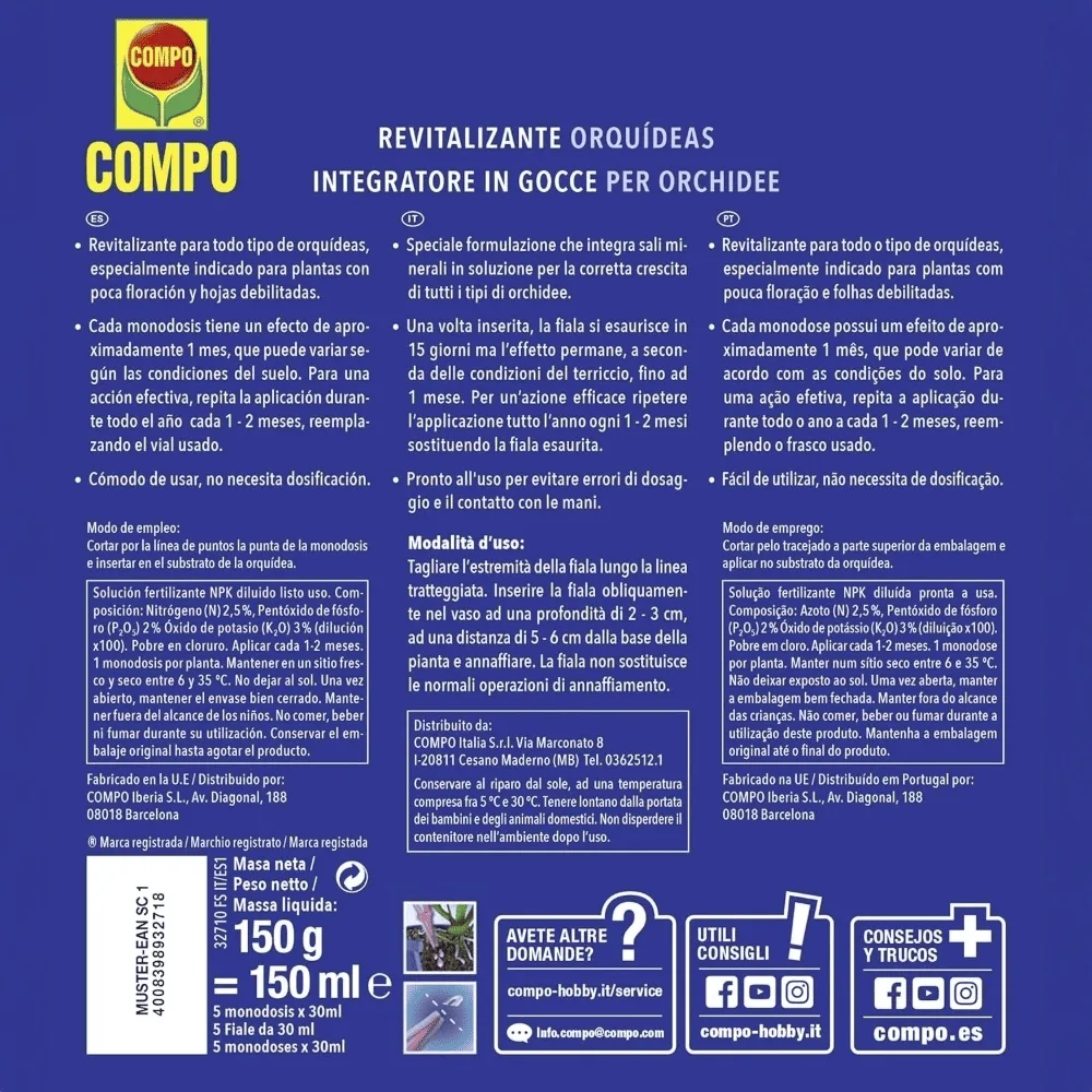 Compo – Nutrimento in Gocce per Orchidee - 5 Fiale da 30 ml - Pronto all'Uso - Nutre per 15 Giorni - Favorisce Fioriture Durature - immagine 2