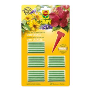 Confezione da 30 bastoncini di concime universale COMPO per vasi, pronti all'uso per piante da appartamento e balcone.