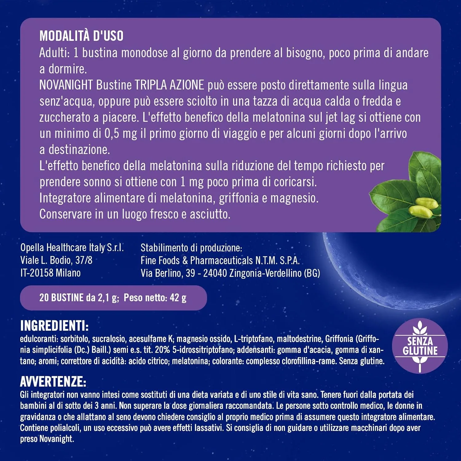 Novanight Tripla Azione - 20 Bustine – Formato in Bustine Solubili - Integratore per il Sonno - Favorisce Addormentamento e Qualità del Riposo - immagine 3