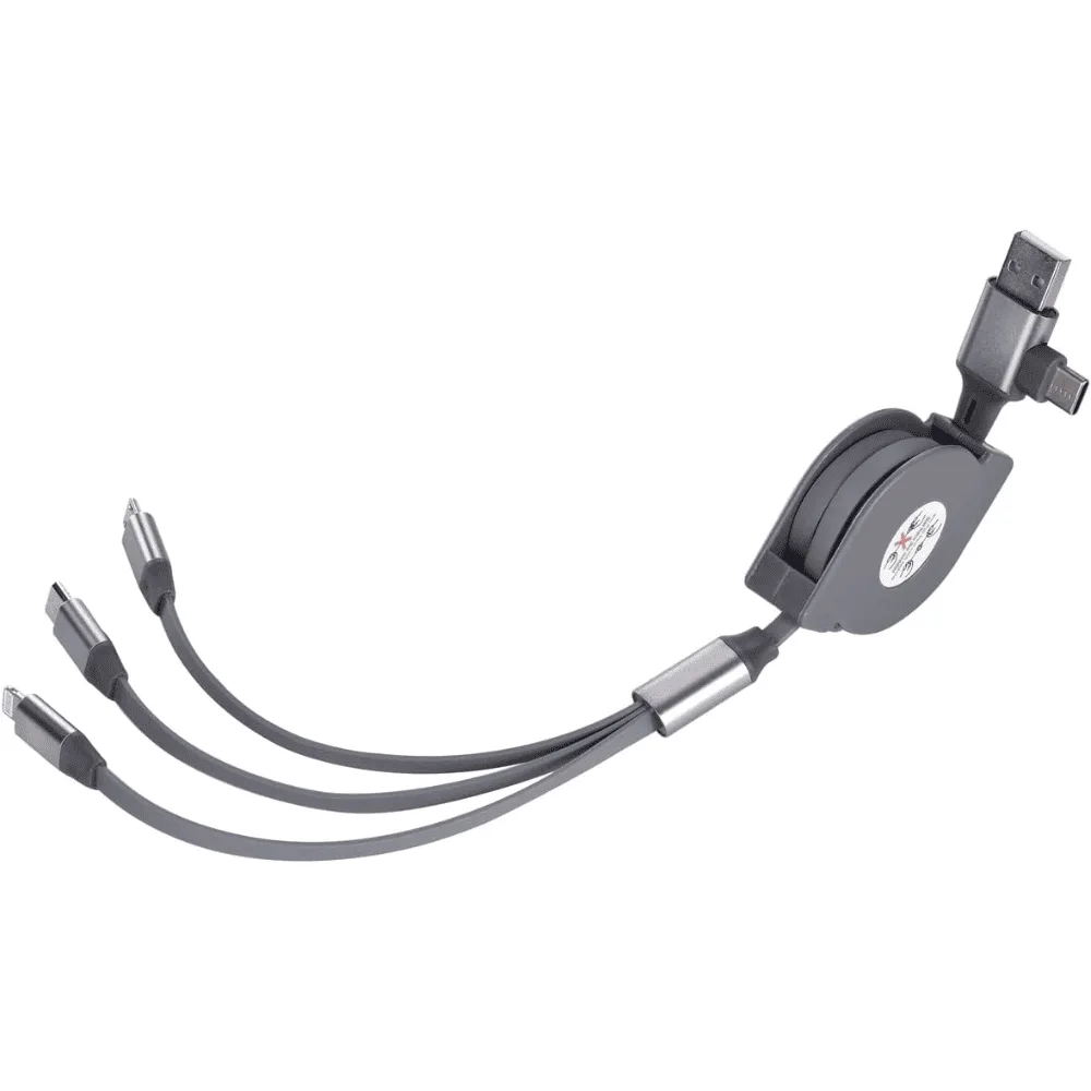 Cavo Ricarica Retrattile TEKMEE 3-in-1 - Anti-Groviglio - Connettori Lightning, USB-C, Micro-USB - Ideale per Viaggi e Ufficio - immagine 2