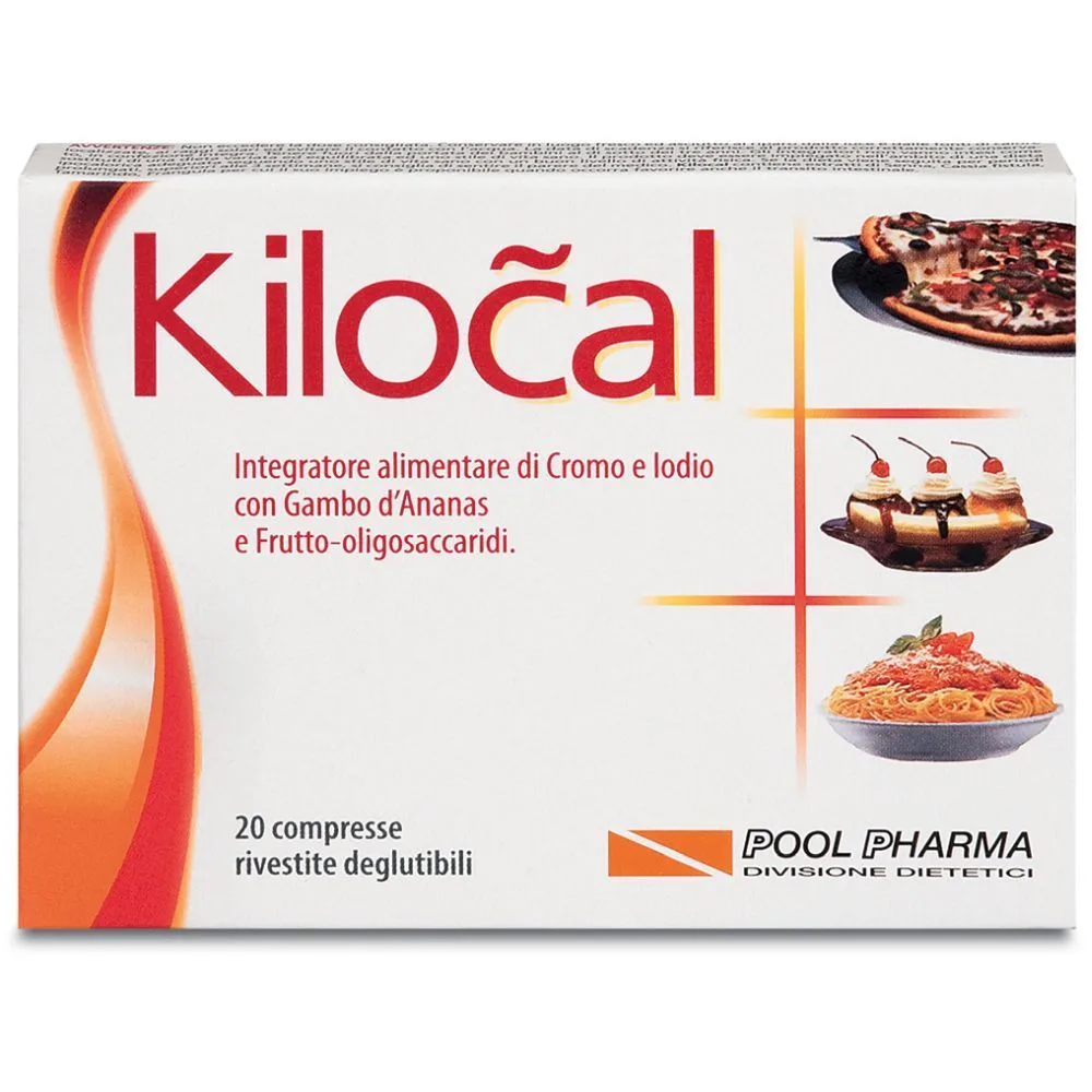 Confezione di Kilocal, integratore alimentare in compresse per favorire l'equilibrio del metabolismo.