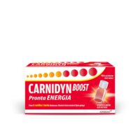 Confezione di Carnidyn Boost in flaconcini, integratore energetico pronto da bere per una ricarica rapida.