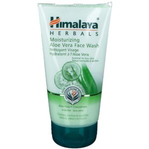 Flacone di Himalaya Aloe Vera Face Wash, detergente viso delicato con estratti naturali di Aloe Vera e Cetriolo.