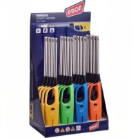 Box da 16 accendigas ricaricabili Polyflame Prof Fashion, lunghezza 27,1 cm.