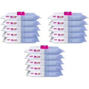 Maxi confezione di salviette HiPP per neonati, plastic-free, ideali per pelli sensibili.