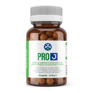 Flacone di PRO J, integratore alimentare per il benessere articolare con MSM e Boswellia.