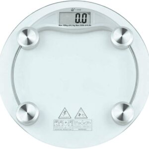 Bilancia pesapersone digitale con base in vetro temperato, display LCD HD e design moderno sottile.