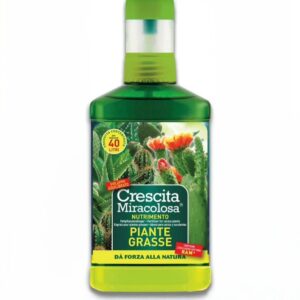 Flacone di nutrimento per piante grasse "Crescita Miracolosa", ideale per succulente e cactus.