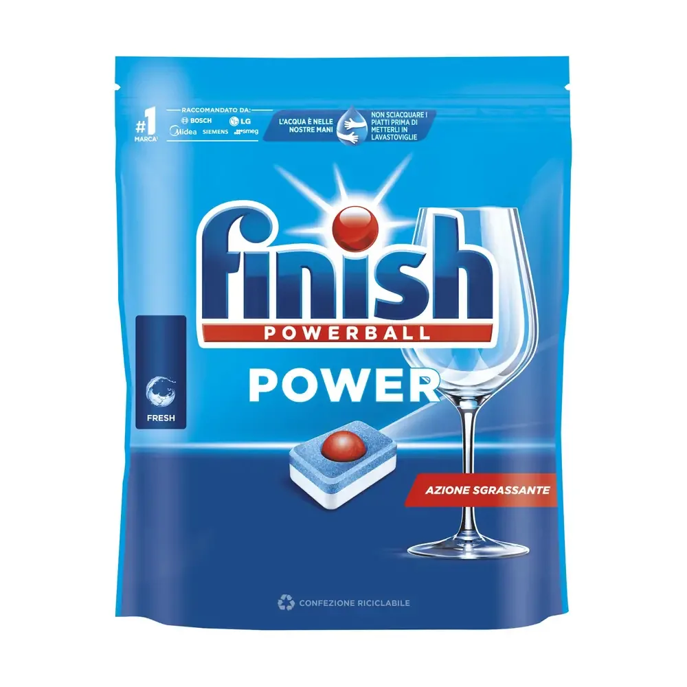 Confezione di pastiglie per lavastoviglie Finish Power Essential Fresh.