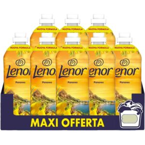 Flacone di ammorbidente Lenor fragranza Panarea, ispirato ai profumi del Mediterraneo.