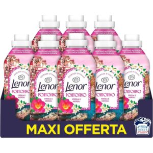 Flacone di ammorbidente Lenor Fioritura Primaverile di Portofino, fragranza ispirata alla riviera.