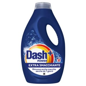 Flacone di Dash Power Detersivo Liquido con formula Azione Extra Smacchiante.