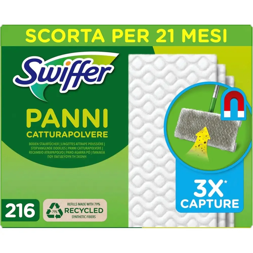 Confezione di panni di ricambio Swiffer per scopa catturapolvere.