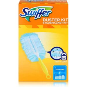 Kit di base Swiffer Piumino con manico e piumini catturapolvere.