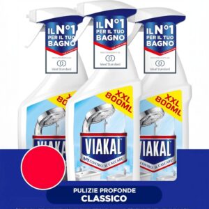 Flacone di Viakal Spray Anticalcare Regolare per superfici bagno.
