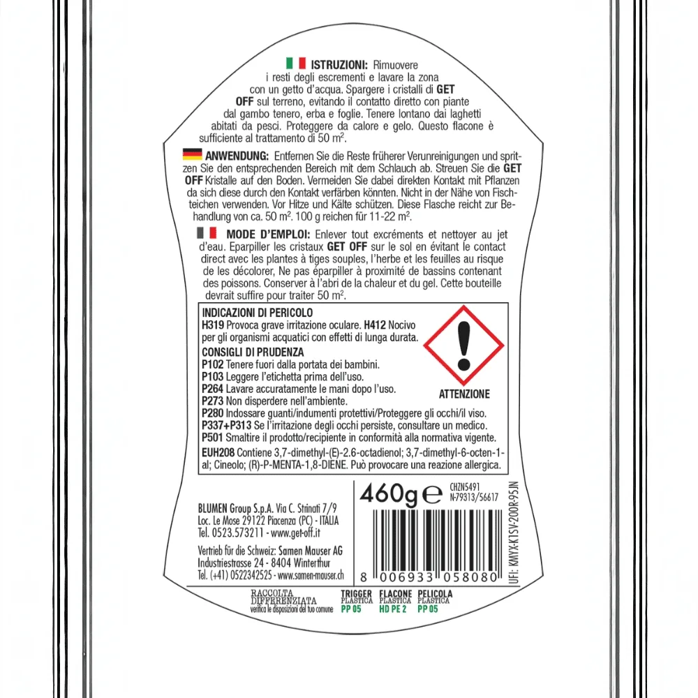 Get Off Disabituante in Cristalli - Allontana Cani e Gatti da Giardini e Vialetti - Resistente alla Pioggia - Efficacia 24h - 480g - immagine 2