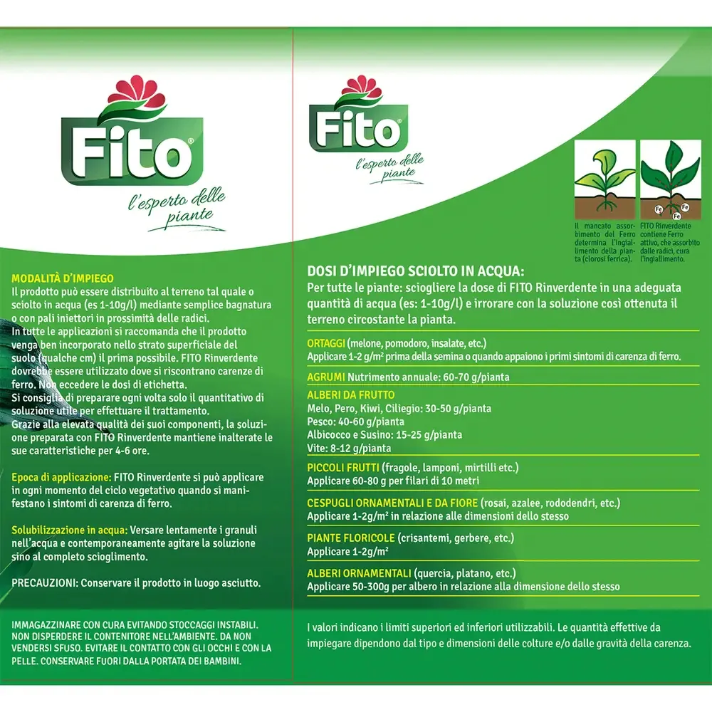 Fito Rinverdente - Trattamento contro Foglie Gialle - Cura la Clorosi Ferrica - Per Piante Verdi, Fiorite e Acidofile - immagine 2