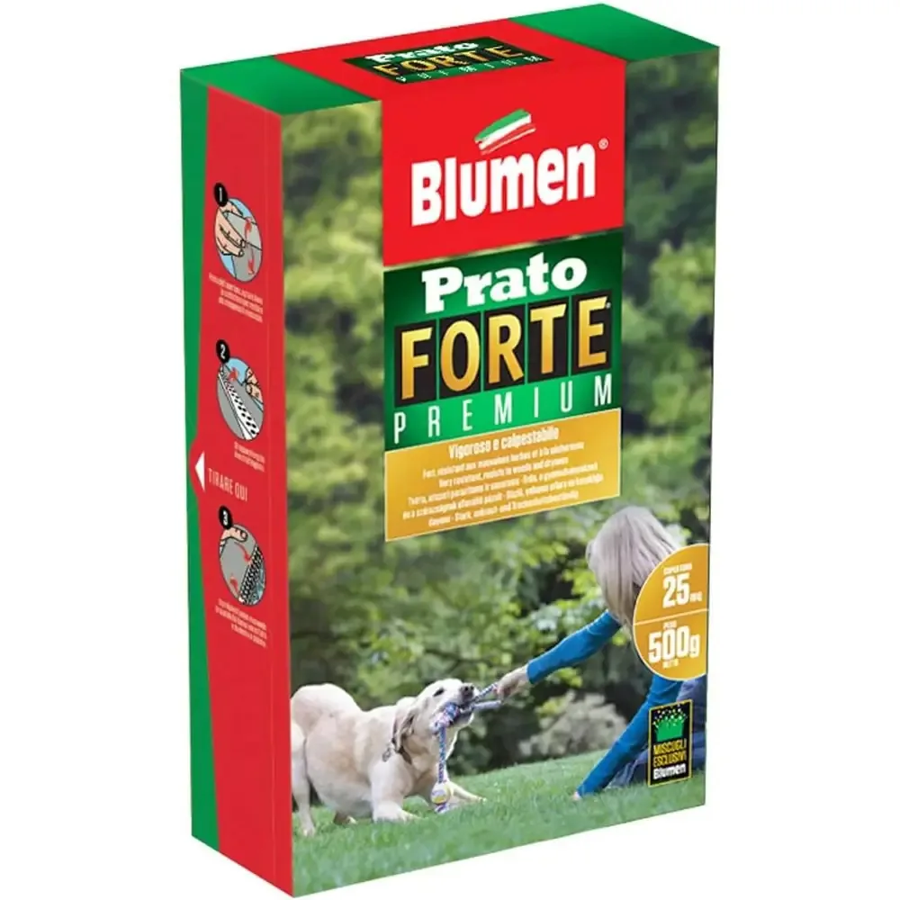 Confezione da 500 grammi di sementi Blumen Prato Forte Premium.