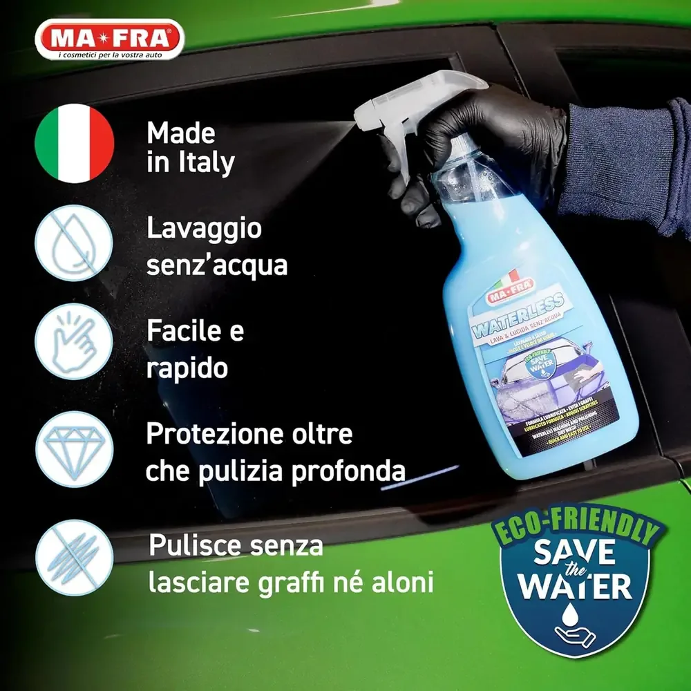 MA-FRA Waterless 750ml - Lavaggio Auto Senza Acqua - Pulisce e Lucida in un Solo Gesto - Formula Antigraffio Ecologica - Protezione Carrozzeria - immagine 4