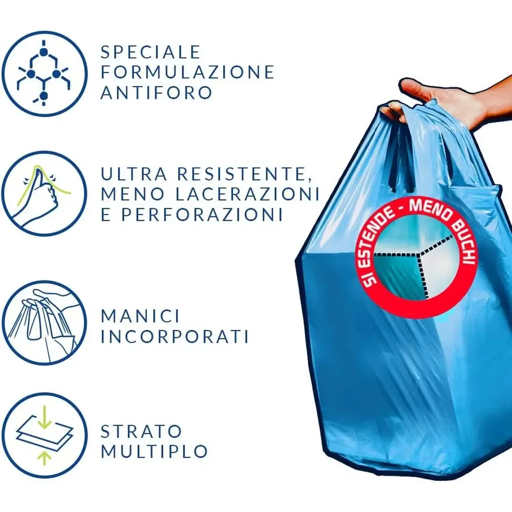 Domopak Spazzy Antiforo 28L - Sacchi Nettezza Alta Resistenza - Con Manici e Sistema Antigoccia - Formato Risparmio Casalingo - immagine 2