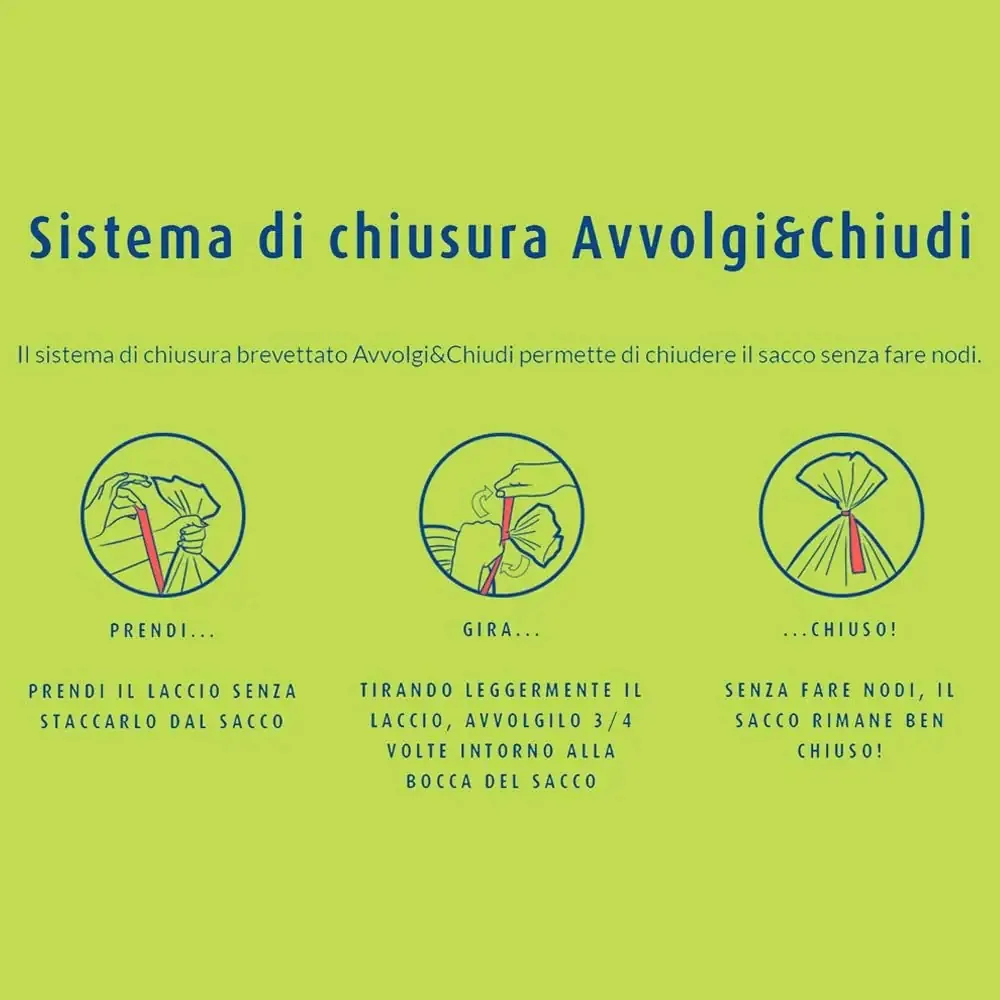 Domopak Spazzy Saccoverde 28L - Sacchi Nettezza  - 100% Riciclati da Post-Consumo - Sistema Avvolgi e Chiudi - Verde - immagine 5