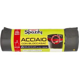 Rotolo da 15 sacchi nettezza Domopak Spazzy linea Acciaio color argento con sistema elastico Bloccasac.