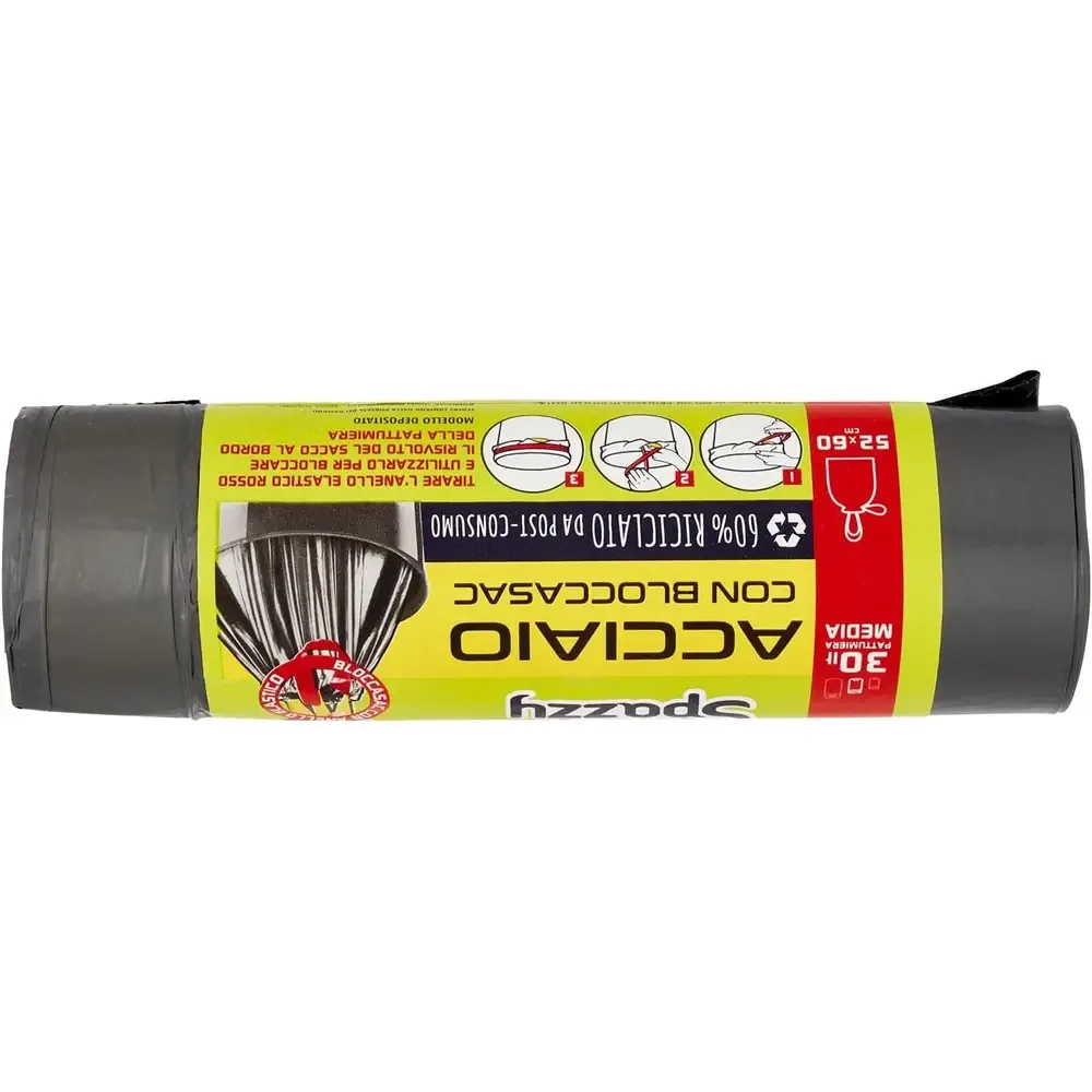 Domopak Spazzy Acciaio 30L - Sacchi Nettezza Ultra Resistenti - Con Elastico Bloccasac e Antigoccia - Profumati e Antiforo - immagine 3