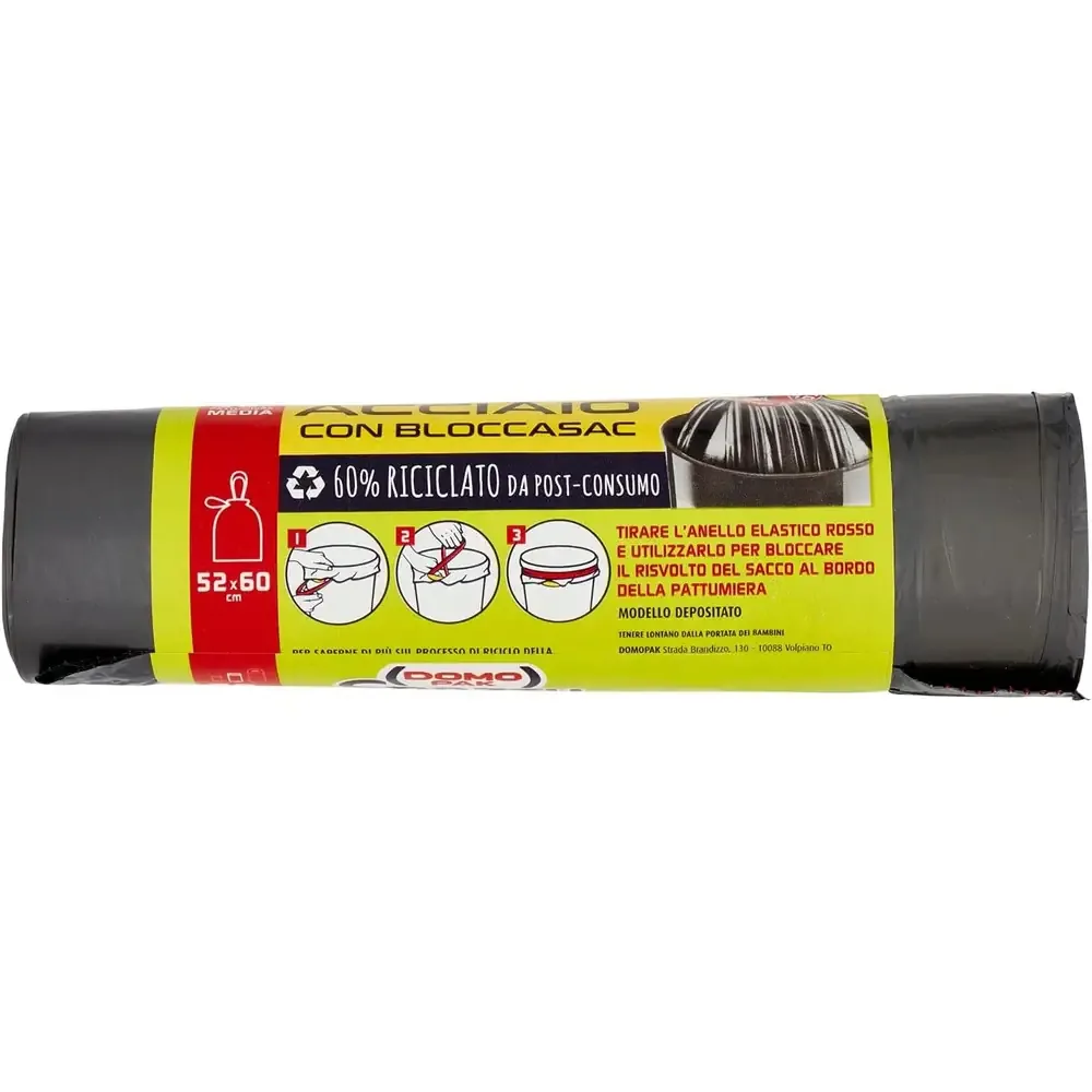 Domopak Spazzy Acciaio 30L - Sacchi Nettezza Ultra Resistenti - Con Elastico Bloccasac e Antigoccia - Profumati e Antiforo - immagine 4