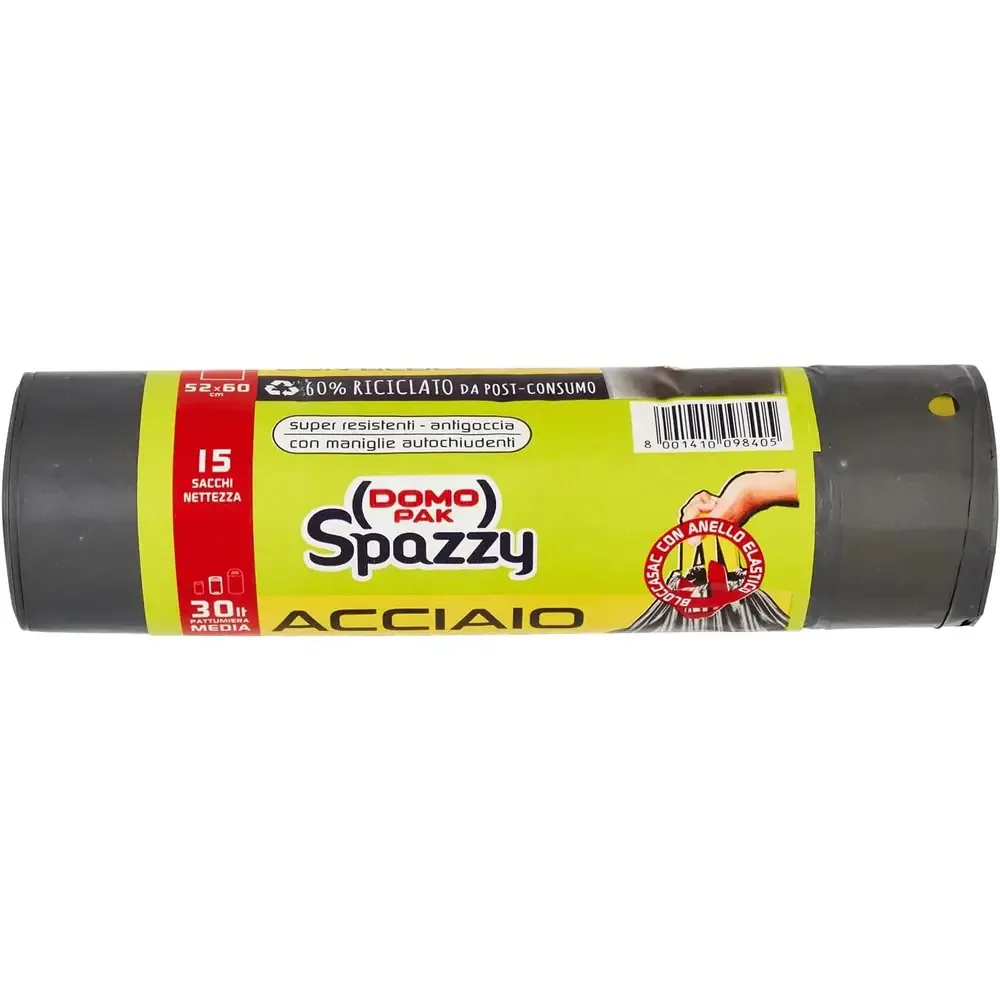 Domopak Spazzy Acciaio 30L - Sacchi Nettezza Ultra Resistenti - Con Elastico Bloccasac e Antigoccia - Profumati e Antiforo - immagine 5