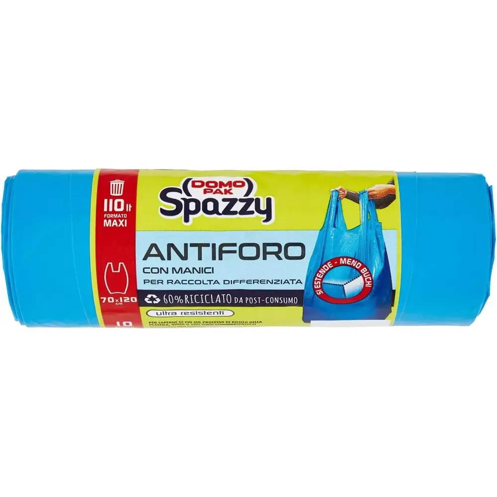 domopak-spazzy-sacchi-nettezza-formato-standard.jpg Rotolo di sacchi nettezza Domopak Spazzy ad alta resistenza per uso domestico.