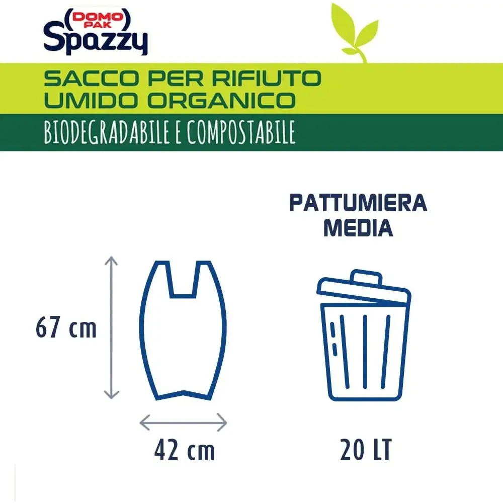 Domopak Spazzy Saccoverde 20L - Sacchi Umido 100% Biodegradabili - Trasparente con Manici - Formato Casalingo - Alta Resistenza - immagine 2