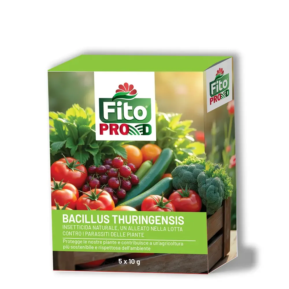 Bacillus Thuringensis Fito – Insetticida Bio. Flacone di Bacillus Thuringensis Fito, insetticida biologico per orti e giardini.