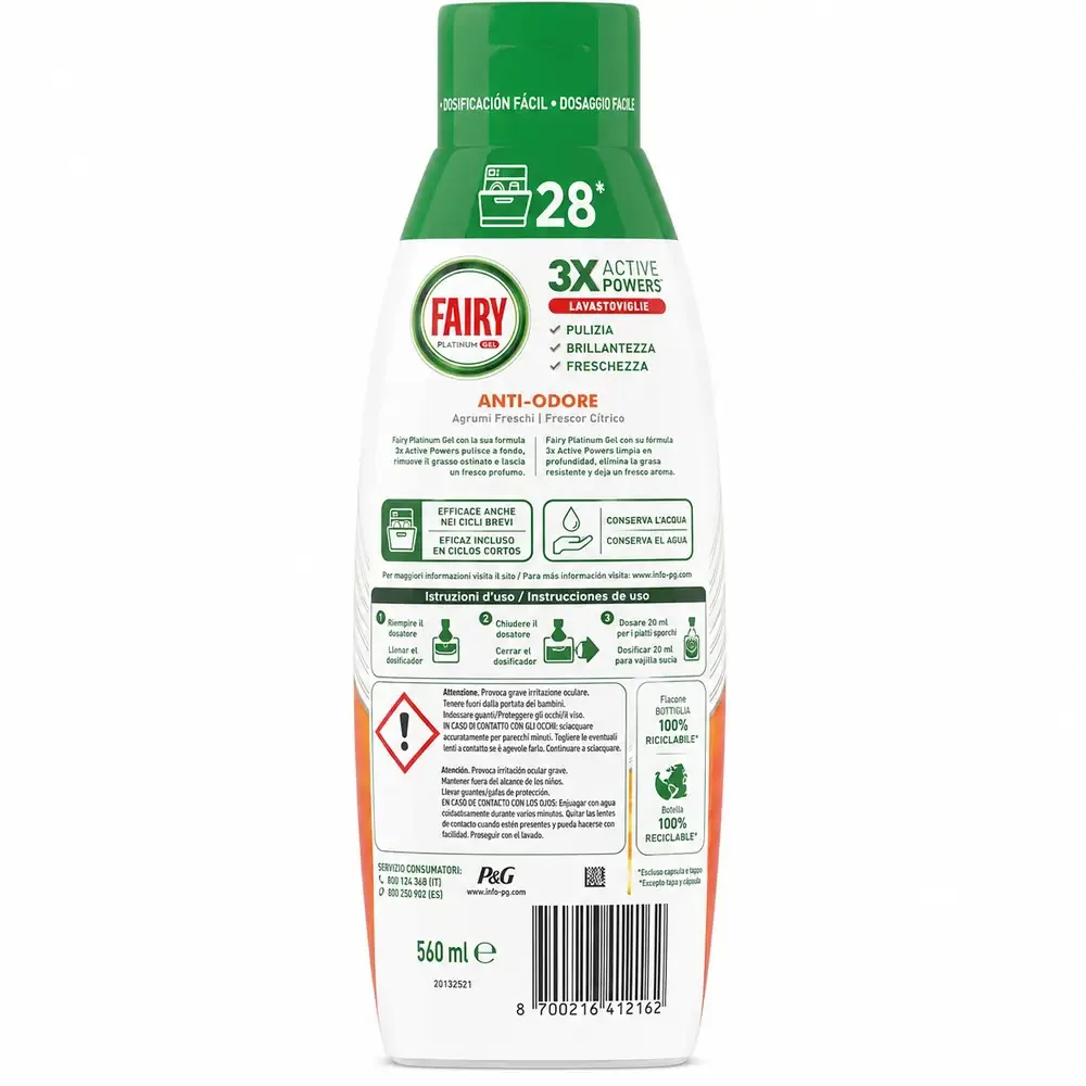 Fairy Detersivo Gel Lavastoviglie - Azione Anti-Odore - Dosaggio Flessibile - Pulito Brillante e Freschezza Intensa - Potere Sgrassante - immagine 4