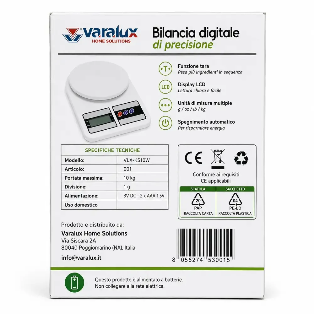 Varalux – Bilancia Cucina - Digitale - Bianca - Max 10kg - immagine 2