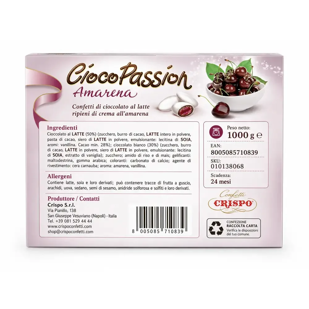 Confetti Crispo – CiocoPassion Amarena 1 kg – Cioccolato al Latte Ripieno di Crema all’Amarena, Perfetti per Eventi e Bomboniere Speciali - immagine 2