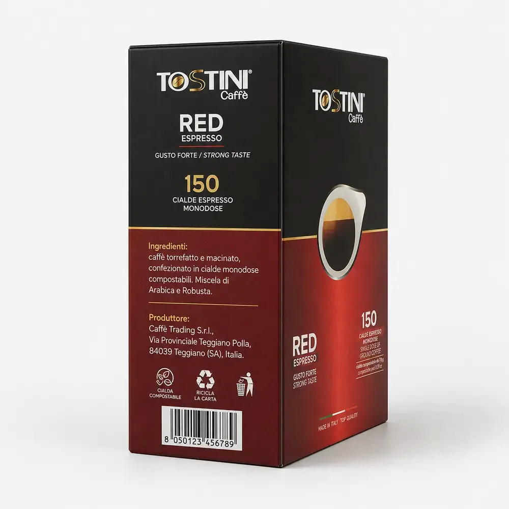 Tostini Caffè Espresso Red –  Cialde – Miscela Robusta e Arabica con Note di Cacao e Cioccolato Fondente, Cialde Caffè Monodose in Carta Filtro Made in Italy - immagine 3