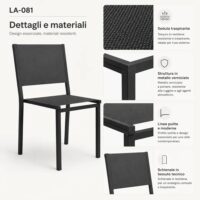 Sedia Esterno Alluminio – Colore Antracite – Elegante, Comoda in Textilene - immagine 2