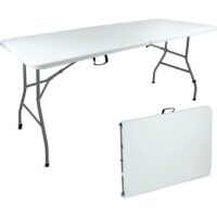 Tavolo rettangolare pieghevole da catering, perfetto per banchetti ed eventi, con struttura in acciaio e piano in HDPE.