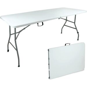 Tavolo rettangolare pieghevole da catering, perfetto per banchetti ed eventi, con struttura in acciaio e piano in HDPE.