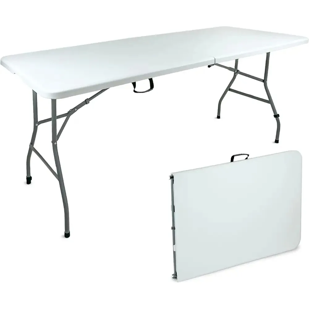 Tavolo rettangolare pieghevole da catering, perfetto per banchetti ed eventi, con struttura in acciaio e piano in HDPE.