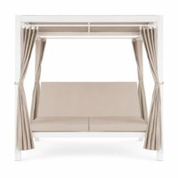 Daybed con Gazebo da Giardino 200x160 cm in Alluminio Bianco – Letto Prendisole con Cuscini in Textilene Ecru, Tetto e Tende in Poliestere, Ideale per Terrazzo, Patio e Piscina - immagine 2