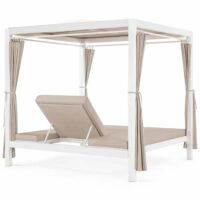 Daybed con Gazebo da Giardino 200x160 cm in Alluminio Bianco – Letto Prendisole con Cuscini in Textilene Ecru, Tetto e Tende in Poliestere, Ideale per Terrazzo, Patio e Piscina - immagine 3