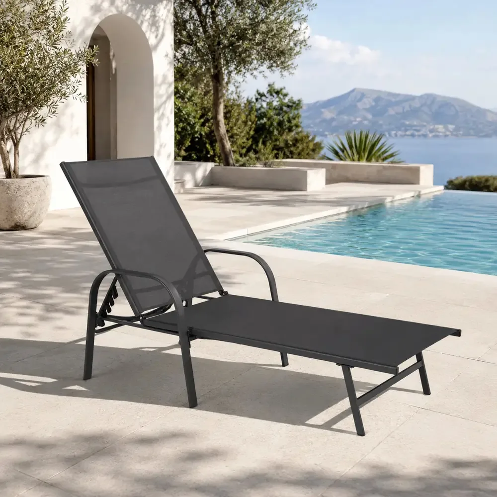Lettino Prendisole MAY 195x69 cm in Ferro Taupe Antiruggine – Lettino da Giardino con Telo in Textilene Taupe, Ideale per Piscina, Terrazzo e Spiaggia, Colore: Antracite - immagine 4
