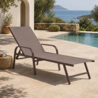 Lettino Prendisole MAY 195x69 cm in Ferro Taupe Antiruggine – Lettino da Giardino con Telo in Textilene Taupe, Ideale per Piscina, Terrazzo e Spiaggia - immagine 4