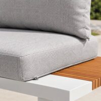 Salotto da Giardino Angolare in Polywood e Alluminio, Bianco, Set Lounge da Esterno con Divani ad Angolo, Tavolino 74x74 cm, Cuscini Sfoderabili Grigio Chiaro - immagine 2