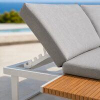 Salotto da Giardino Angolare in Polywood e Alluminio, Bianco, Set Lounge da Esterno con Divani ad Angolo, Tavolino 74x74 cm, Cuscini Sfoderabili Grigio Chiaro - immagine 5
