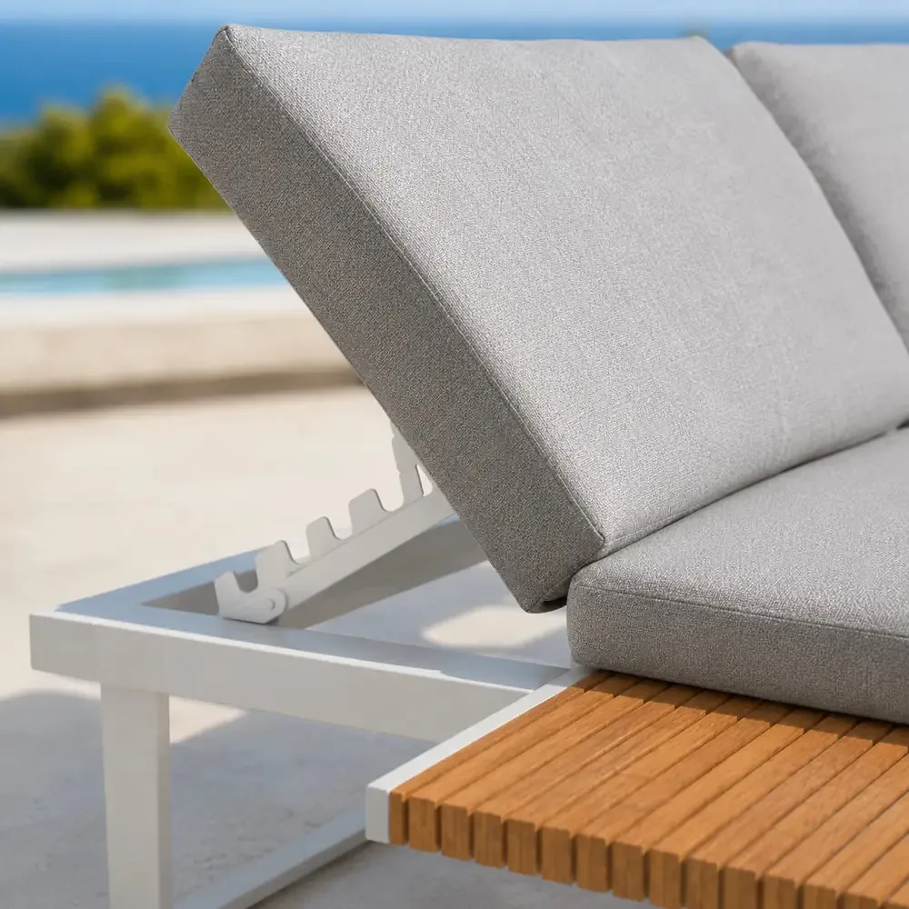 Salotto da Giardino Angolare in Polywood e Alluminio, Bianco, Set Lounge da Esterno con Divani ad Angolo, Tavolino 74x74 cm, Cuscini Sfoderabili Grigio Chiaro - immagine 5