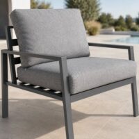 Salotto da Giardino 4 Pezzi in Alluminio Antracite, Set con 2 Poltrone, Divano e Tavolino, Cuscini Poliestere Grigio Chiaro, Stile Moderno - immagine 3
