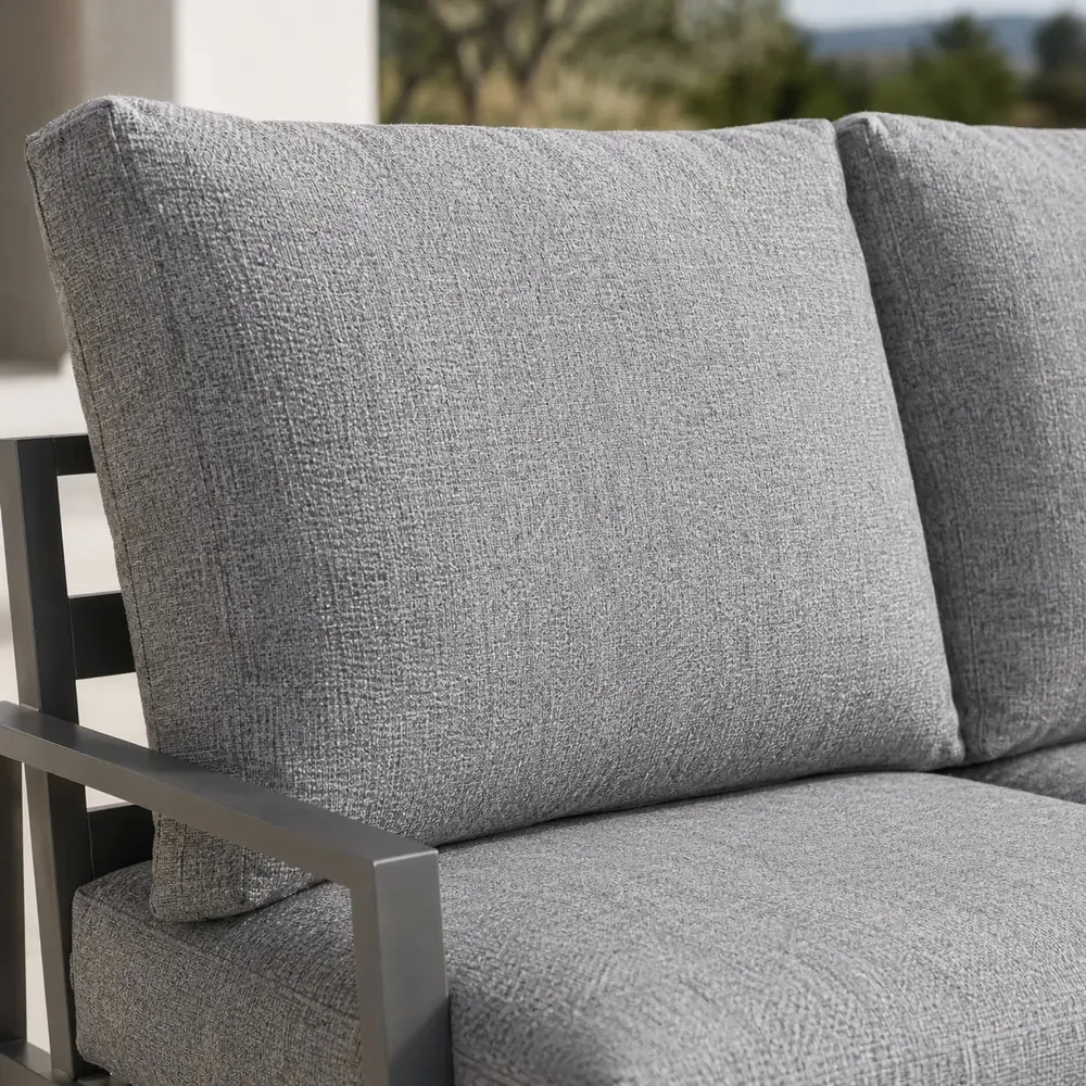 Salotto da Giardino 4 Pezzi in Alluminio Antracite, Set con 2 Poltrone, Divano e Tavolino, Cuscini Poliestere Grigio Chiaro, Stile Moderno - immagine 6