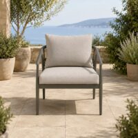Salotto da Giardino 4 Pezzi in Alluminio e Polywood, Divano 3 Posti, 2 Poltrone, Tavolino 122x65 cm, Cuscini Grigio, Stile Moderno per Terrazzo e Balcone - immagine 6